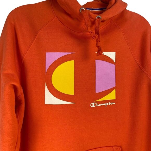 CHAMPION Women's Fleece Hoodie Big C Graphic Logo Orange Size M  470 - Picture 3 of 6